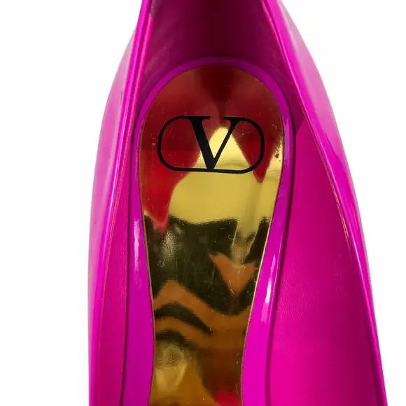 Valentino Garavani One Stud Patent Leather Pump Hot Pink Size 38 - Picture 12 of 14